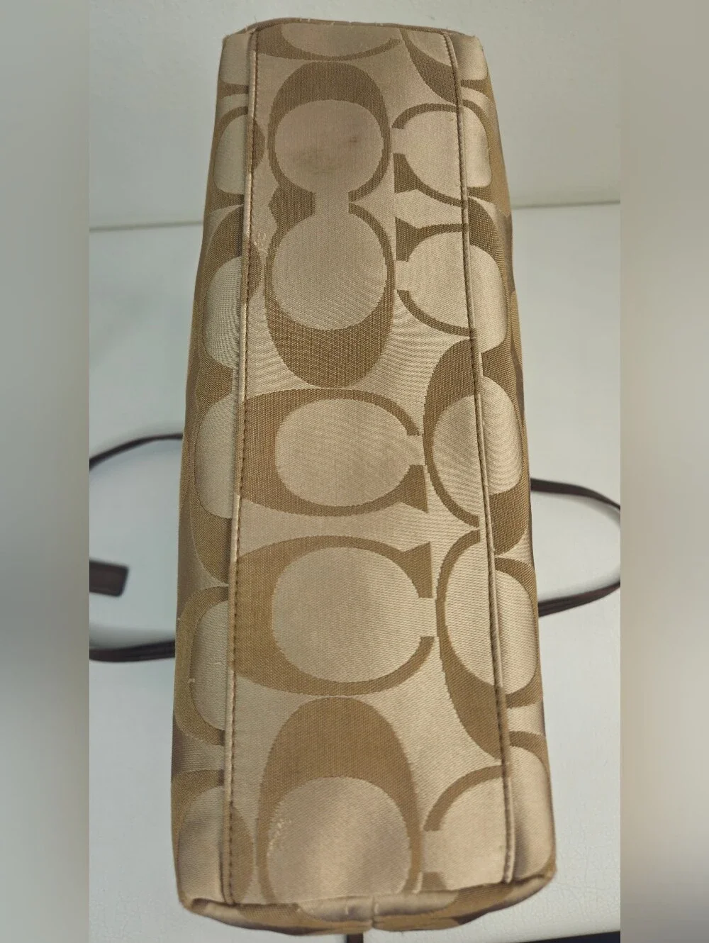 Authentic Coach Signature Jacquard Leather Large Tote Shoulder Bag Brown Tan